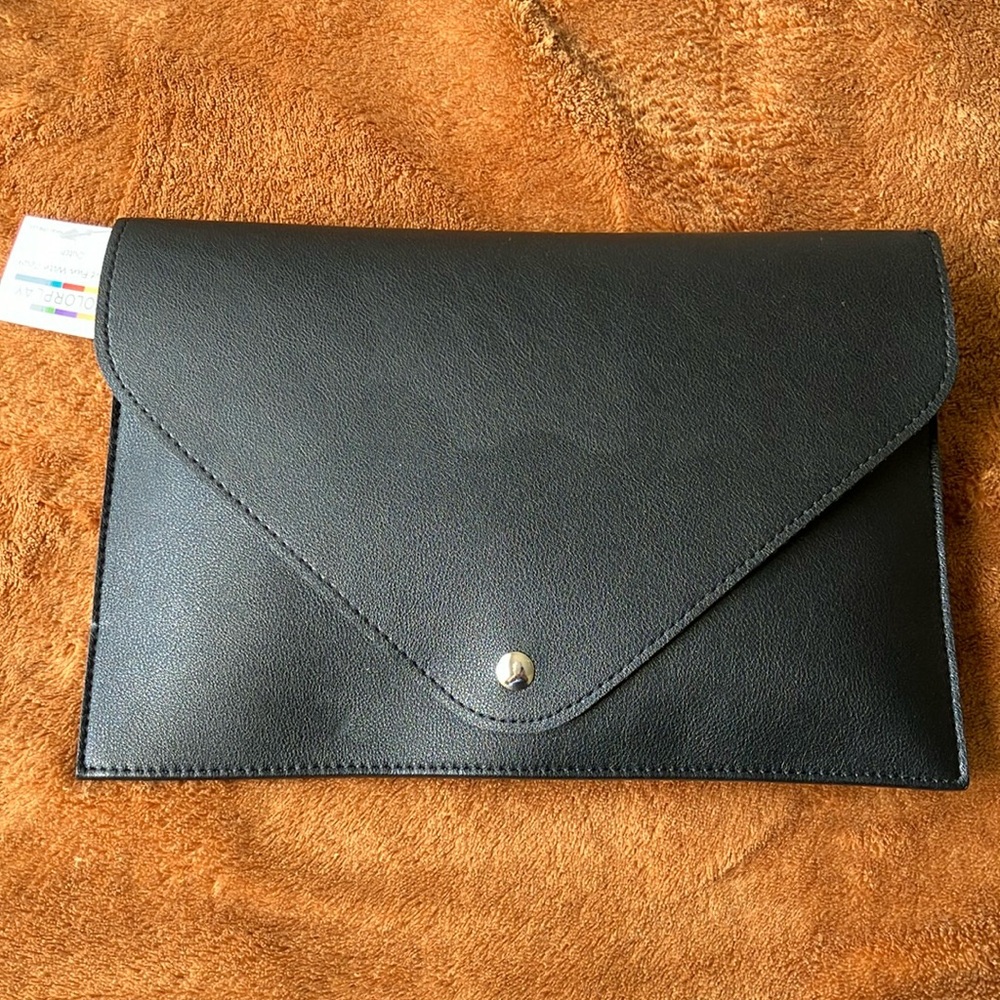 Black faux leather clutch purse